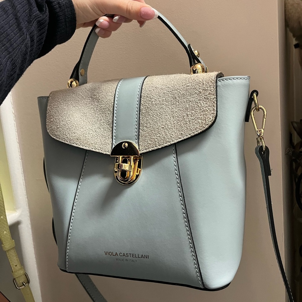 Viola Castellani Light Blue and Cream Satchel